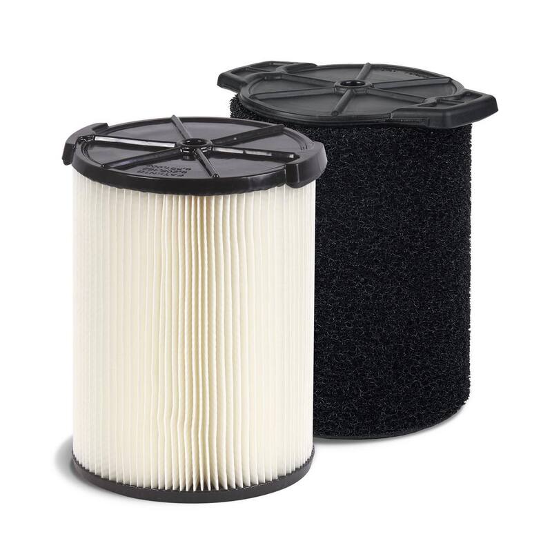 RIDGID General Debris Pleated Paper and Wet Debris Foam Wet Dry Vacuum Filters for Most 5-16 Gallon RIDGID Shop Vacs (2-Pack) - VF4070