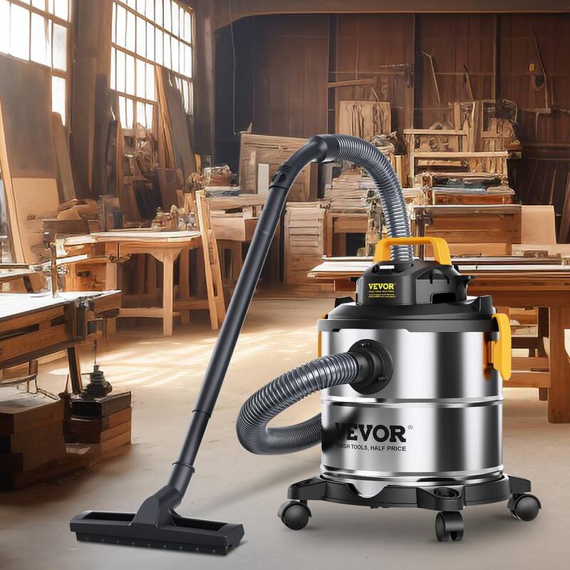 VEVOR Stainless Steel Wet Dry Shop Vacuum, 5.5 Gal. 6 Peak HP Wet/Dry Vac, Powerful Suction with Blower Function w/Attachment - SYGSZKXCQ20LW45KAV1-0830