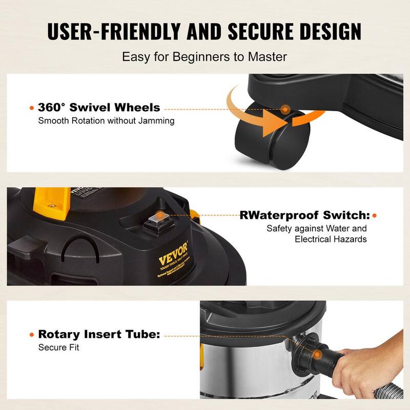 VEVOR Stainless Steel Wet Dry Shop Vacuum, 5.5 Gal. 6 Peak HP Wet/Dry Vac, Powerful Suction with Blower Function w/Attachment - SYGSZKXCQ20LW45KAV1-0830