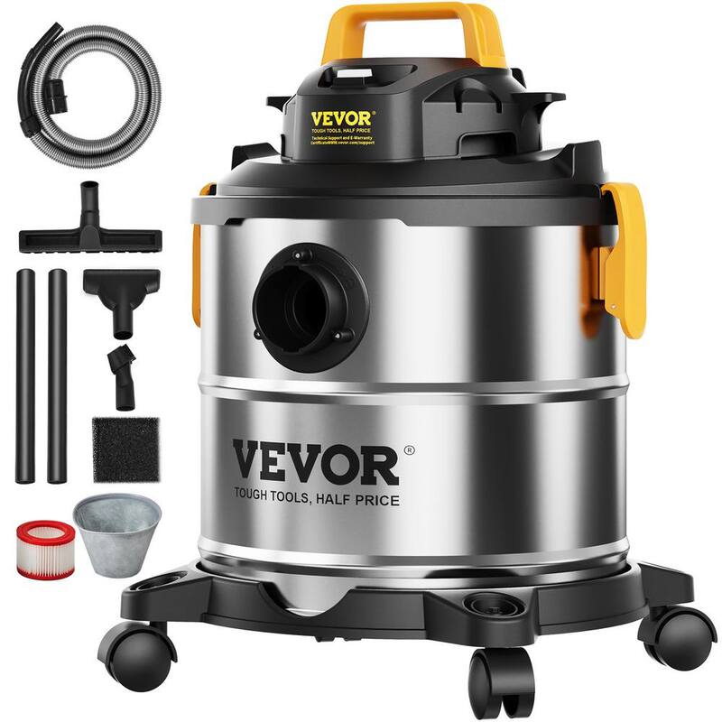 VEVOR Stainless Steel Wet Dry Shop Vacuum, 5.5 Gal. 6 Peak HP Wet/Dry Vac, Powerful Suction with Blower Function w/Attachment - SYGSZKXCQ20LW45KAV1-0830