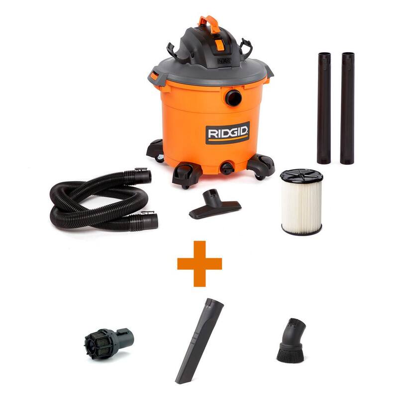 RIDGID 16 Gallon 5.0 Peak HP NXT Shop Vac Wet Dry Vacuum with General Debris Filter, Locking Hose, Diffuser and 5 Accessories - HD1640B