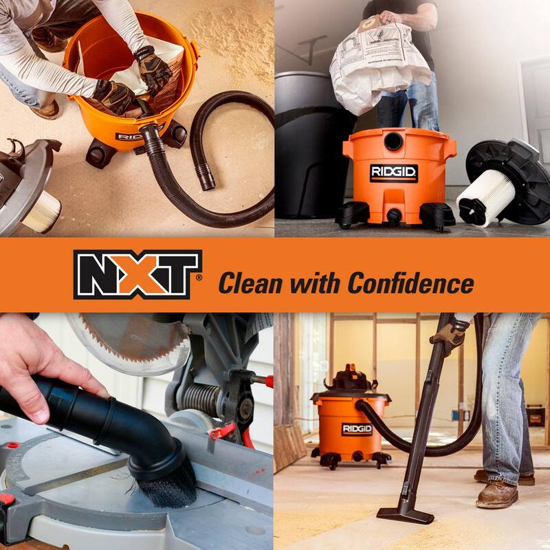 RIDGID 16 Gallon 5.0 Peak HP NXT Shop Vac Wet Dry Vacuum with General Debris Filter, Locking Hose, Diffuser and 5 Accessories - HD1640B