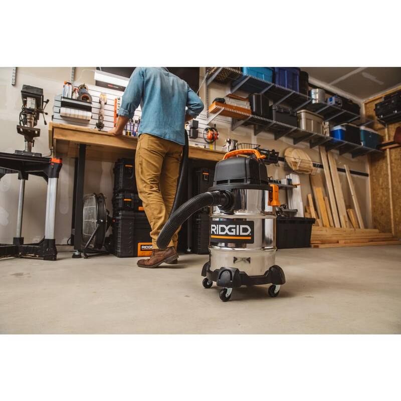 RIDGID 6 Gallon 4.25 Peak HP Stainless Steel Shop Vac Wet Dry Vacuum with Filter, Hose, Accessories and Car Cleaning Kit - WD6425B