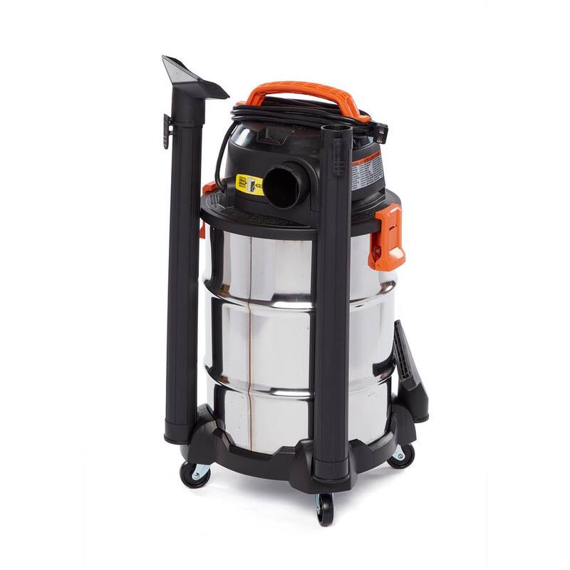 RIDGID 6 Gallon 4.25 Peak HP Stainless Steel Shop Vac Wet Dry Vacuum with Filter, Hose, Accessories and Car Cleaning Kit - WD6425B