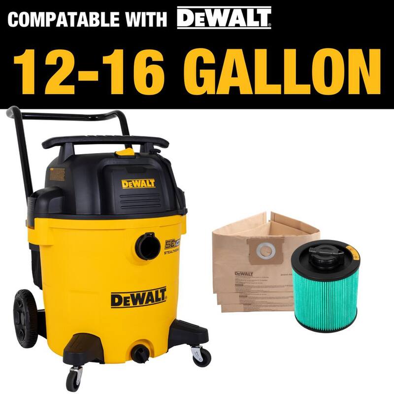 DEWALT 3-Pack Disposable Bag and HEPA Cartridge Filter Combo Pack for 12-16 Gallon Wet/Dry Vacuums - 6914-4102