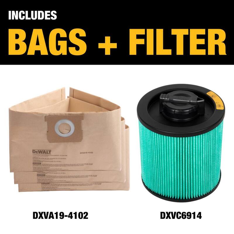 DEWALT 3-Pack Disposable Bag and HEPA Cartridge Filter Combo Pack for 12-16 Gallon Wet/Dry Vacuums - 6914-4102