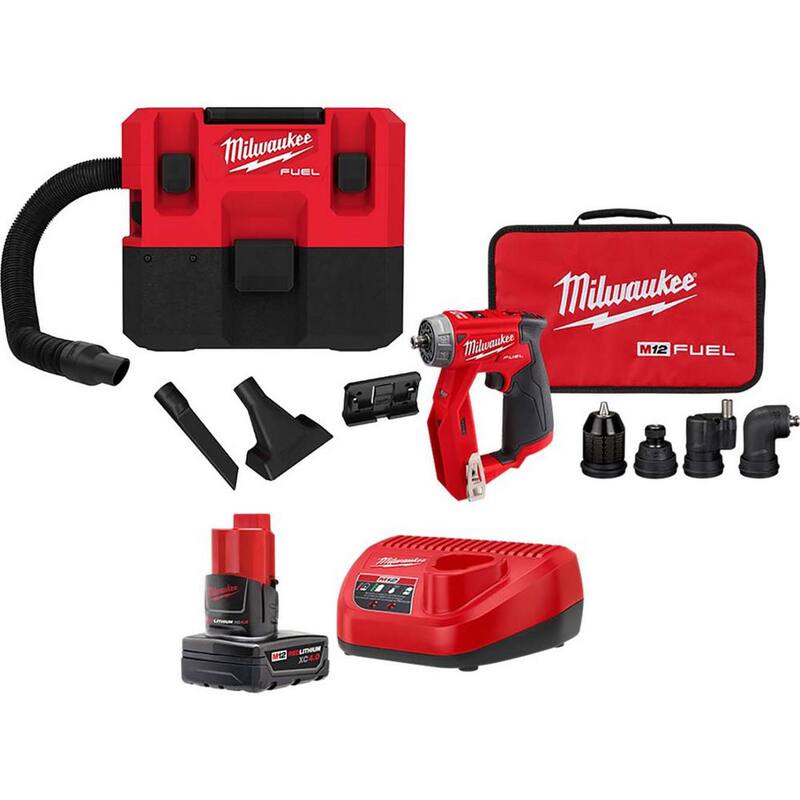 Milwaukee M12 FUEL 12-Volt Lithium-Ion Cordless 1.6 Gal. Wet/Dry Vacuum and Installation Driver with 4.0 Ah Battery and Charger - 0960-20-48-59-2440-2505-20