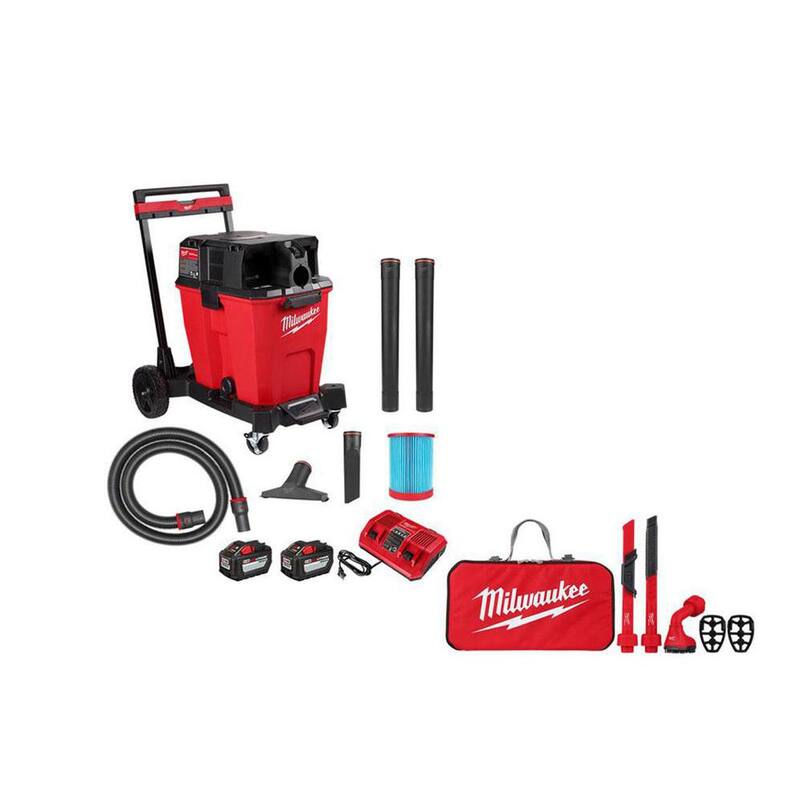 Milwaukee M18 FUEL 12 Gal. Cordless Dual-Battery Wet/Dry Shop Vac Kit w/AIR-TIP 1-1/4 in. - 2-1/2 in. (4-Piece) Automotive Kit - 0930-22HD-49-90-2019A