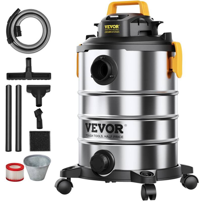 VEVOR Stainless Steel Wet Dry Shop Vacuum, 8 Gall. 6 Peak HP Wet/Dry Vac, Powerful Suction with Blower Function w/Attachment - SYGSZKXCQ30L2G7A8V1-0830