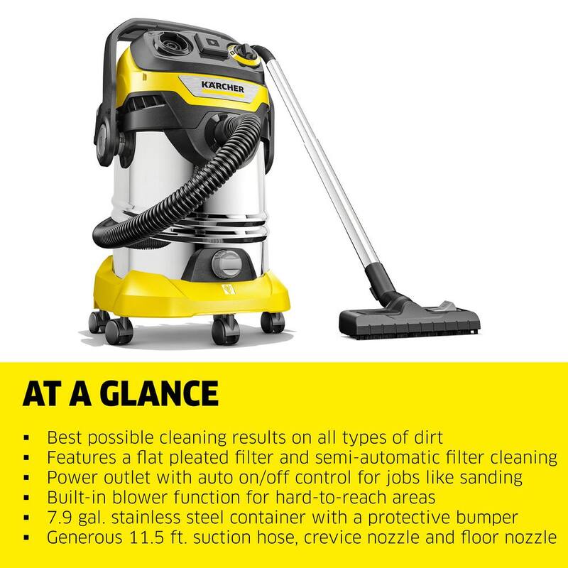 Karcher WD 6 P S Multi-Purpose 8 Gal. Wet-Dry Vacuum Cleaner with Attachments, Blower Feature and Space-Saving Design 1800-Watt - 1.628-375.0