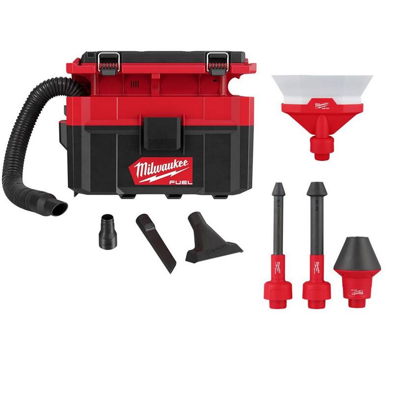 Milwaukee M18 FUEL PACKOUT Cordless 2.5 Gal. Wet/Dry Vacuum w/AIR-TIP 1-1/4 in. - 2-1/2 in. (4-Piece) Debree and Conduit Line Kit - 0970-20-49-90-2022-49-90-2024