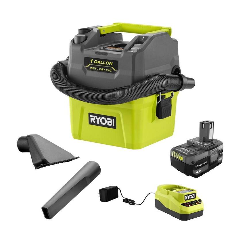 RYOBI ONE+ 18V Cordless 1 Gal. Wet/Dry Vacuum Kit with 4.0Ah Battery, Charger, and 1-1/4 in. Crevice Tool and Utility Nozzle - A323G01-PCL733K