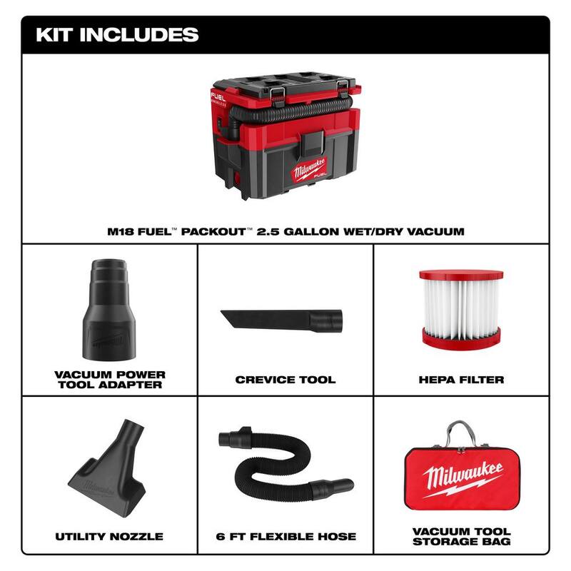 Milwaukee M18 FUEL PACKOUT 18-Volt Lithium-Ion Cordless 2.5 Gal. Wet/Dry Vacuum and Wet/Dry Shop Vacuum Storage Bag - 0970-20-49-90-2019