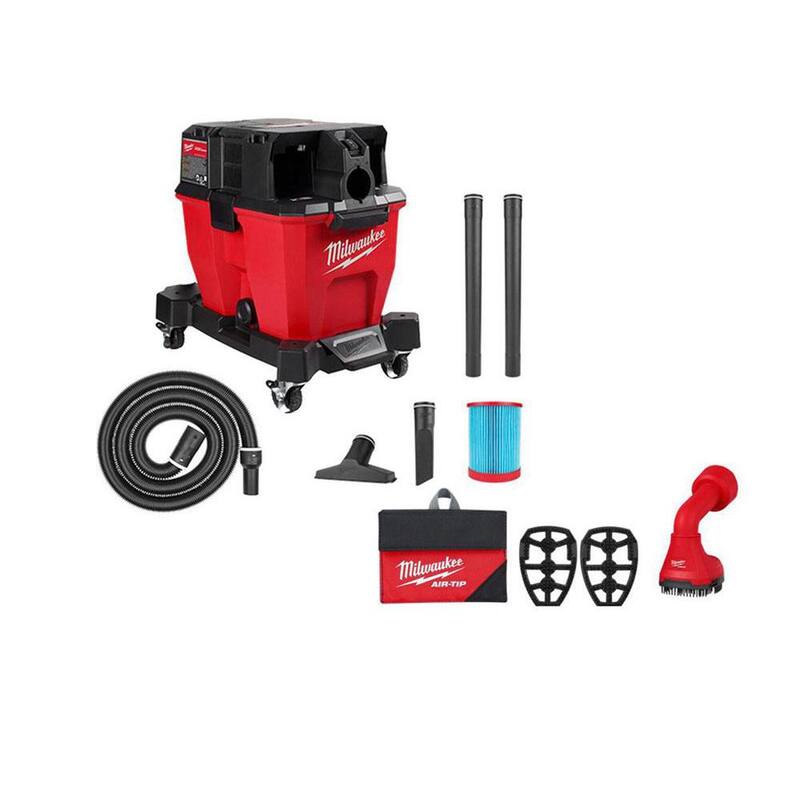 Milwaukee M18 FUEL 9 Gal. Cordless Dual-Battery Wet/Dry Shop Vacuum with AIR-TIP 1-1/4 in. - 2-1/2 in. Swiveling Palm Brush Tool - 0920-20-49-90-2020