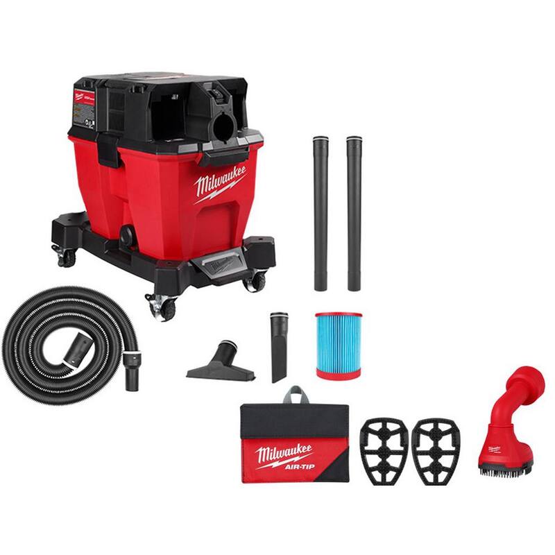 Milwaukee M18 FUEL 9 Gal. Cordless Dual-Battery Wet/Dry Shop Vacuum with AIR-TIP 1-1/4 in. - 2-1/2 in. Swiveling Palm Brush Tool - 0920-20-49-90-2020