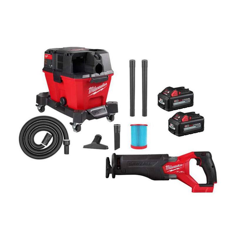 Milwaukee M18 FUEL 6 Gal. Cordless Wet/Dry Shop Vacuum & SAWZALL Reciprocating Saw w/M18 High Output 6.0Ah Batteries (2-Pack) - 0910-20-2821-20-48-11-1862