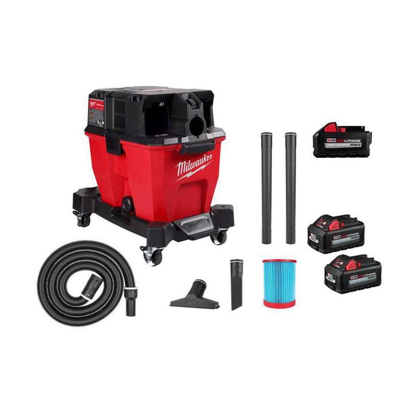 Milwaukee M18 FUEL 9 Gal. Cordless DUAL-BATTERY Wet/Dry Shop Vacuum w/XC 8.0 Ah Battery & High Output 6.0Ah Batteries (2-Pack) - 0920-20-48-11-1880-48-11-1862
