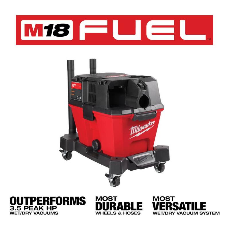 Milwaukee M18 FUEL 6 Gal. Cordless Wet/Dry Shop Vacuum W/Filter, Hose, Accessories and M18 12.0 Ah Battery and Rapid Charger Kit - 0910-20-48-59-1200