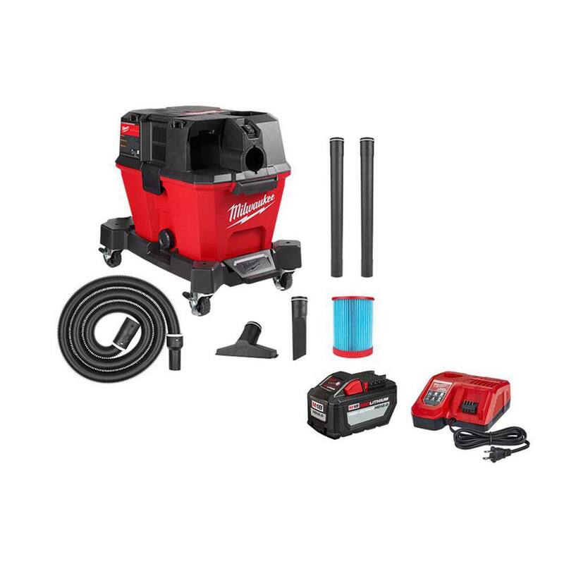 Milwaukee M18 FUEL 6 Gal. Cordless Wet/Dry Shop Vacuum W/Filter, Hose, Accessories and M18 12.0 Ah Battery and Rapid Charger Kit - 0910-20-48-59-1200
