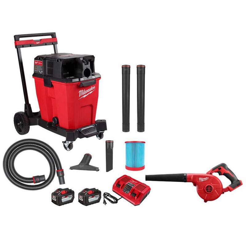Milwaukee M18 FUEL 12 Gal. Cordless Dual-Battery Wet/Dry Shop Vac Kit with M18 Compact Blower - 0930-22HD-0884-20