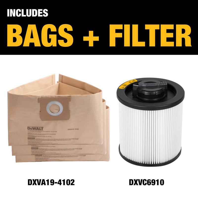 DEWALT 3-Pack Disposable Bag and Standard Cartridge Filter Combo Pack for 12-16 Gallon Wet/Dry Vacuums - 6910-4102