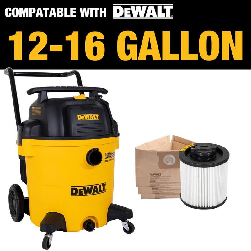 DEWALT 3-Pack Disposable Bag and Standard Cartridge Filter Combo Pack for 12-16 Gallon Wet/Dry Vacuums - 6910-4102