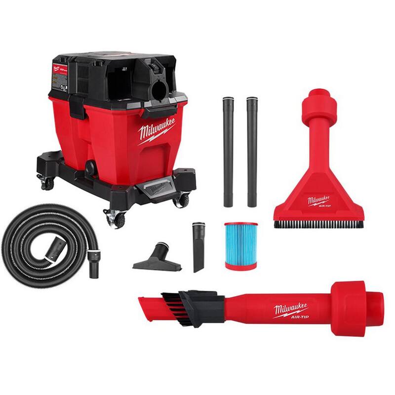 Milwaukee M18 FUEL 9 Gal. Cordless Dual-Battery Wet/Dry Shop Vacuum with AIR-TIP 1-1/4 in. - 2-1/2 in. Utility Brush and Nozzle - 0920-20-49-90-2028-49-90-2038