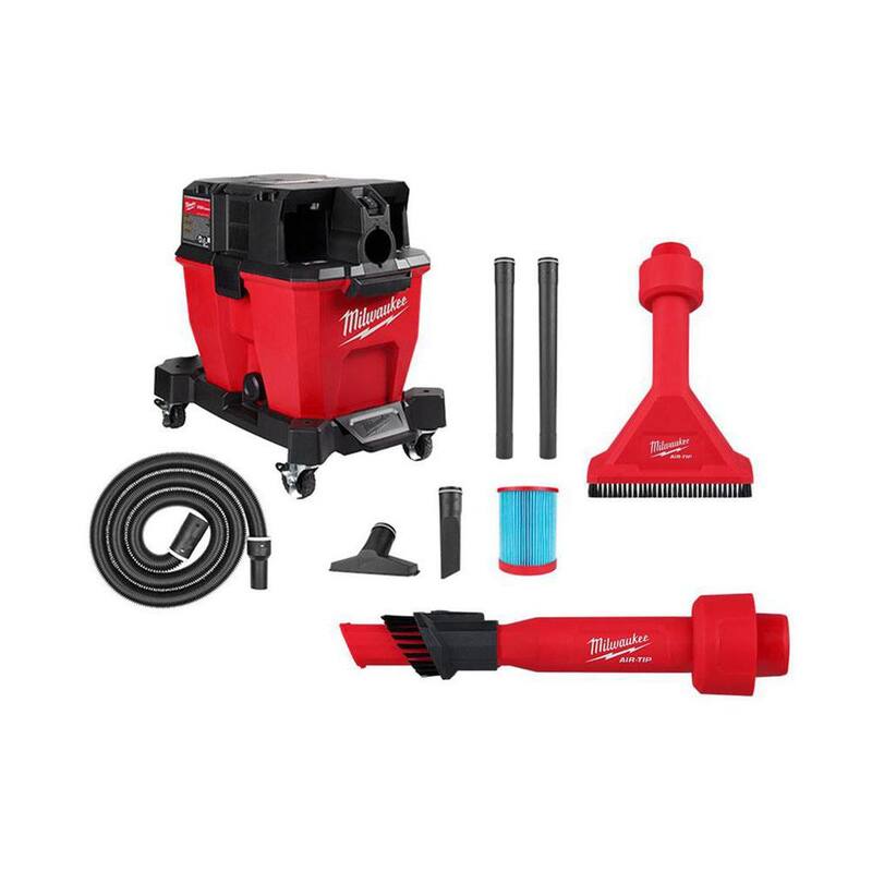 Milwaukee M18 FUEL 9 Gal. Cordless Dual-Battery Wet/Dry Shop Vacuum with AIR-TIP 1-1/4 in. - 2-1/2 in. Utility Brush and Nozzle - 0920-20-49-90-2028-49-90-2038