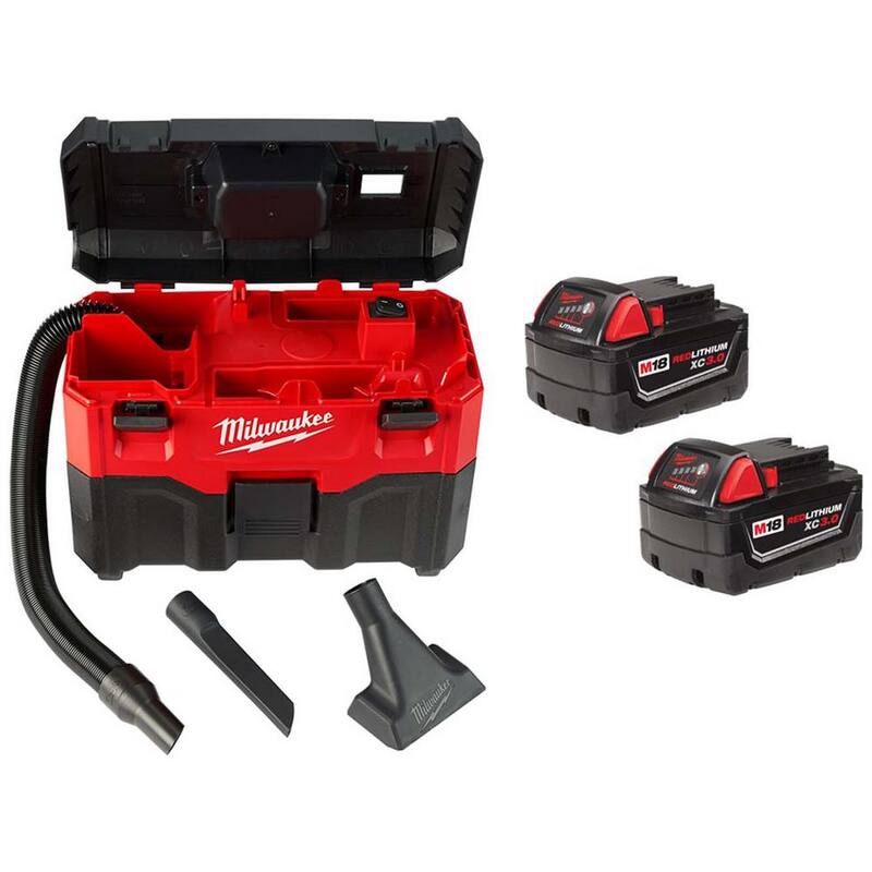 Milwaukee M18 18-Volt 2 Gal. Lithium-Ion Cordless Wet/Dry Vacuum with M18 XC Extended Capacity 3.0Ah Battery (2-Pack) - 0880-20-48-11-1822