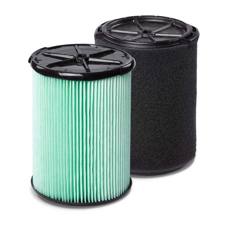 RIDGID HEPA Material Pleated Paper and Wet Debris Foam Wet Dry Vacuum Filters for Most 5-16 Gallon RIDGID Shop Vacs (2-Pack) - VF6070
