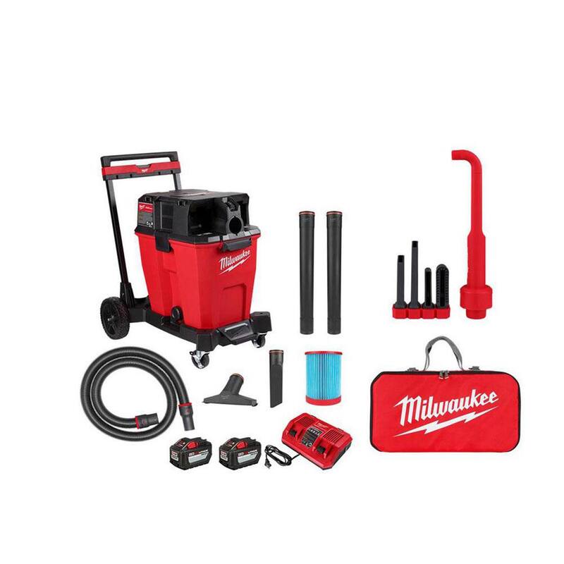 Milwaukee M18 FUEL 12 Gal Cordless Dual-Battery Wet/Dry Shop Vac Kit with AIR-TIP 1-1/4 in. - 2-1/2 in. Right Angle Tool and Bag - 0930-22HD-49-90-2026-49-90-2019
