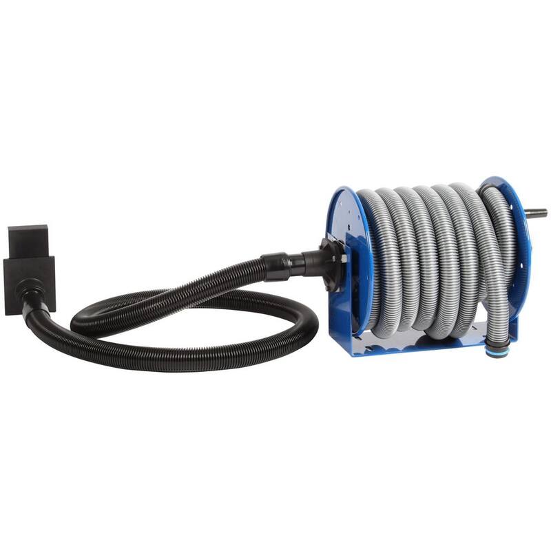 Cen-Tec Stainless Steel Hose Reel and Mounted 30 Ft. Dust Collection Hose with Multi-Brand Power Tool Adapters for Wet/Dry Vacs - 96139