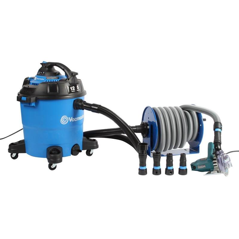 Cen-Tec Stainless Steel Hose Reel and Mounted 30 Ft. Dust Collection Hose with Multi-Brand Power Tool Adapters for Wet/Dry Vacs - 96139