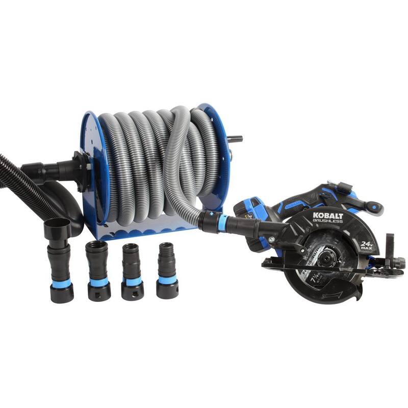 Cen-Tec Stainless Steel Hose Reel and Mounted 30 Ft. Dust Collection Hose with Multi-Brand Power Tool Adapters for Wet/Dry Vacs - 96139