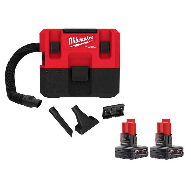 Milwaukee M12 FUEL 12-Volt Lithium-Ion Cordless 1.6 Gal. Wet/Dry Vacuum w/(2) M12 12-Volt Lithium-Ion XC 3.0Ah Batteries - 0960-20-48-11-2412