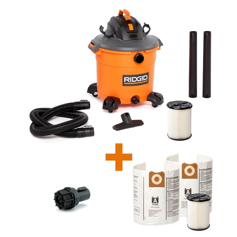 RIDGID 16 Gallon 5.0 Peak HP NXT Shop Vac Wet Dry Vacuum with General Debris Filters, Dust Bags, Hose, Diffuser, 3 Accessories - HD1640A