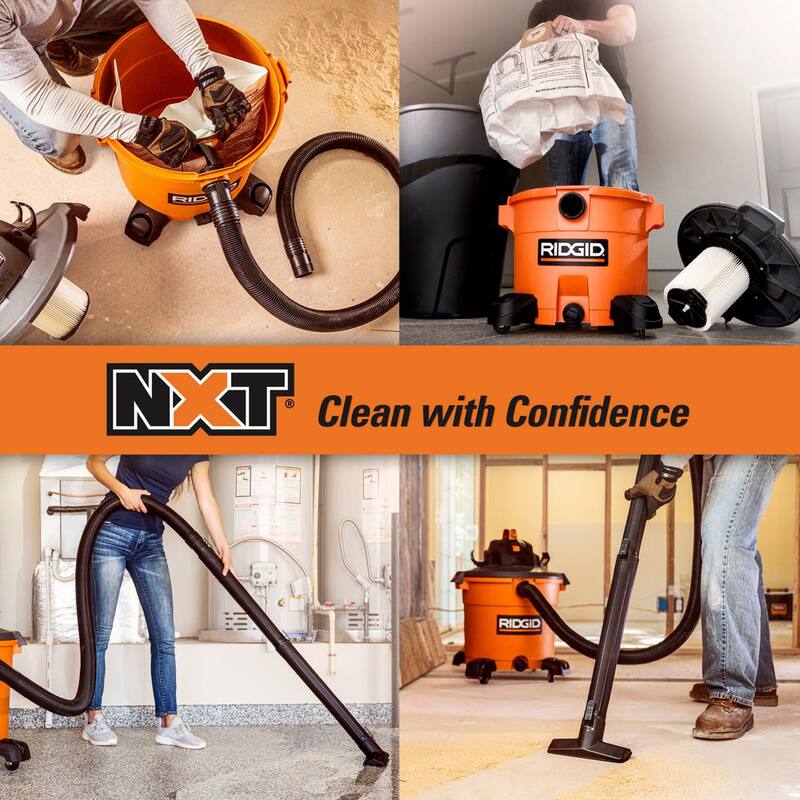 RIDGID 16 Gallon 5.0 Peak HP NXT Shop Vac Wet Dry Vacuum with General Debris Filters, Dust Bags, Hose, Diffuser, 3 Accessories - HD1640A