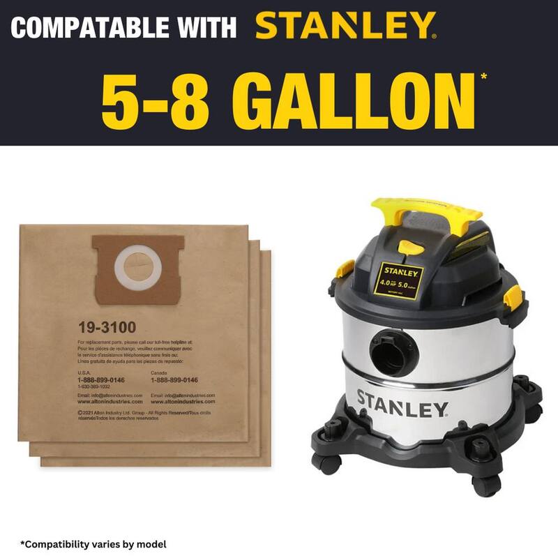 Stanley 5 Gal. to 8 Gal. Disposable Filter Bag for Wet/Dry Vacuum (3-Pack) - 19-3100
