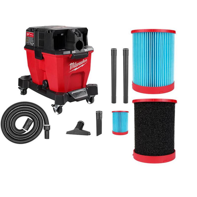Milwaukee M18 FUEL 9 Gal. Cordless Dual-Battery Wet/Dry Shop Vacuum with Extra High Efficiency Filter and Wet Foam Filter - 0920-20-49-90-1978-49-90-1990