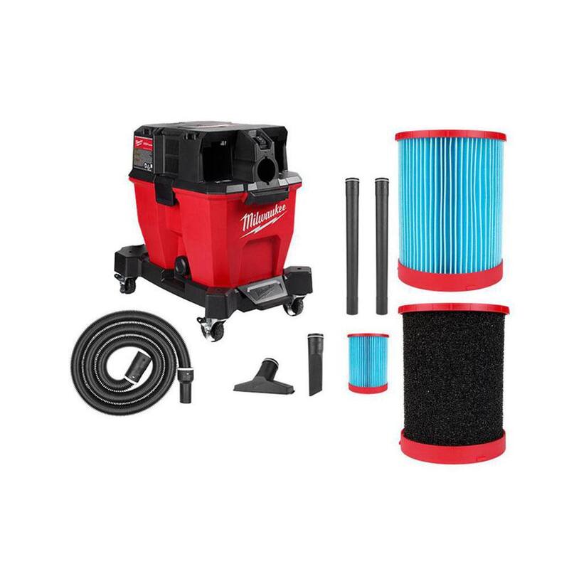 Milwaukee M18 FUEL 9 Gal. Cordless Dual-Battery Wet/Dry Shop Vacuum with Extra High Efficiency Filter and Wet Foam Filter - 0920-20-49-90-1978-49-90-1990