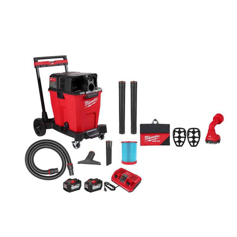 Milwaukee M18 FUEL 12 Gal. Cordless Dual-Battery Wet/Dry Shop Vac Kit w/AIR-TIP 1-1/4 in. - 2-1/2 in. Swiveling Palm Brush Tool - 0930-22HD-49-90-2020
