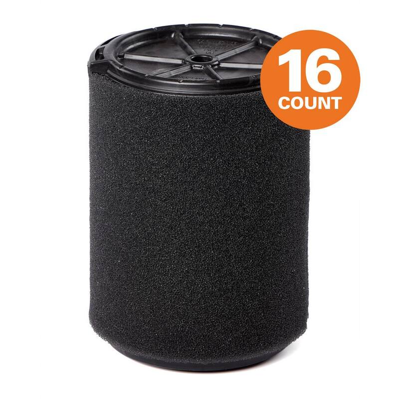 RIDGID Wet Debris Application, Foam Wet Dry Vacuum Shop Vac Filter for Most 5-16 Gallon RIDGID Shop Vacs (16-Pack) - VF7000H