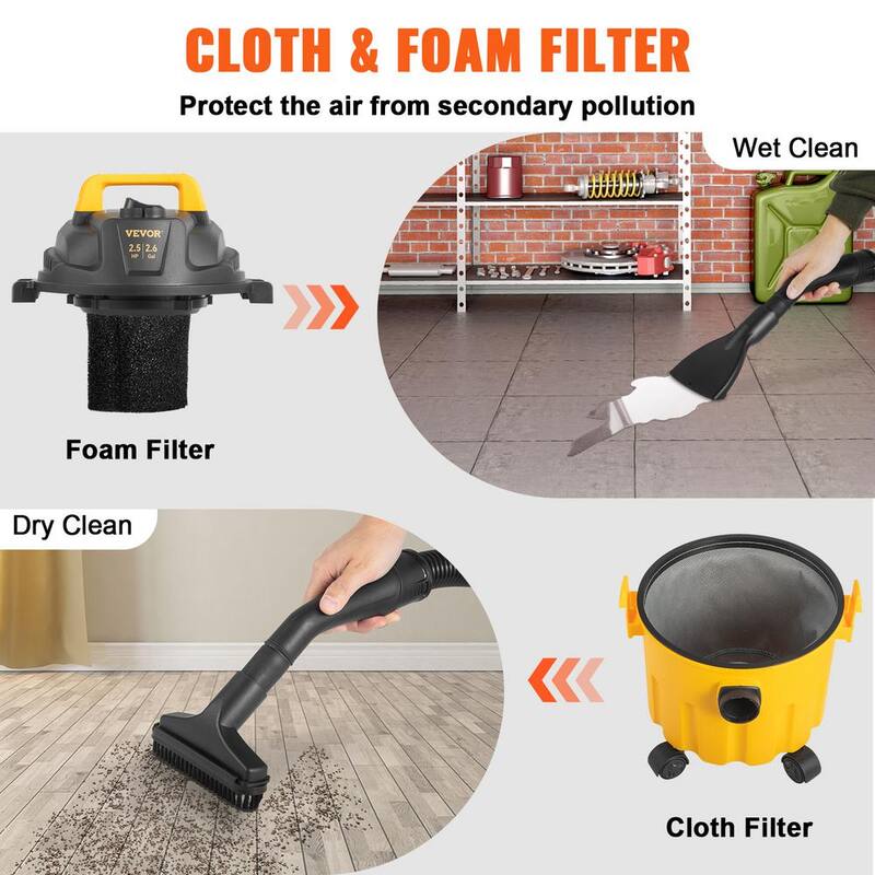 VEVOR Wet Dry Vac, 2.6 Gal., 2.5 Peak HP, 3 in 1 Portable Shop Vacuum with Blowing Function, Attachments Storage, Perfect - SYGSZK10L110VIU03V1-0830