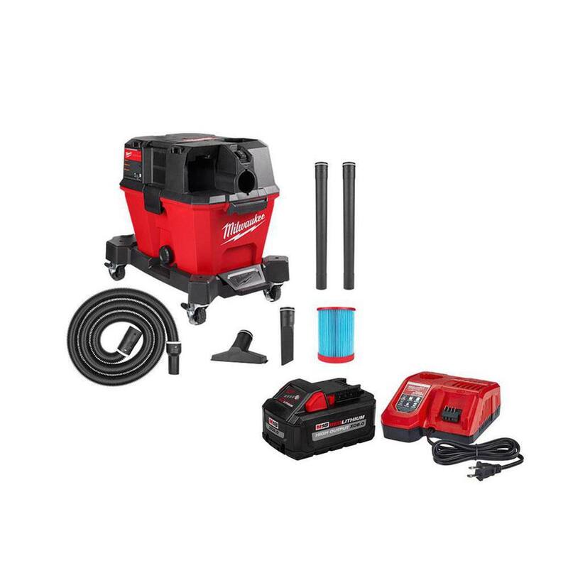 Milwaukee M18 FUEL 6 Gal. Cordless Wet/Dry Shop Vacuum W/Filter, Hose, Accessories and M18 8.0 Ah Battery and Rapid Charger Kit - 0910-20-48-59-1880