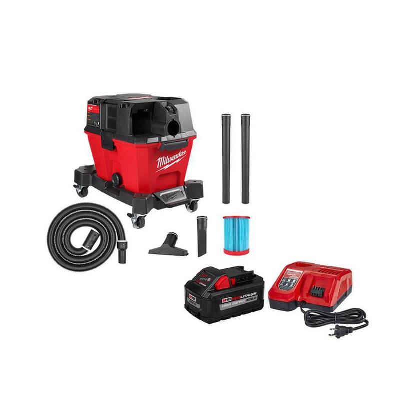Milwaukee M18 FUEL 6 Gal. Cordless Wet/Dry Shop Vacuum W/Filter, Hose, Accessories and M18 8.0 Ah Battery and Rapid Charger Kit - 0910-20-48-59-1880