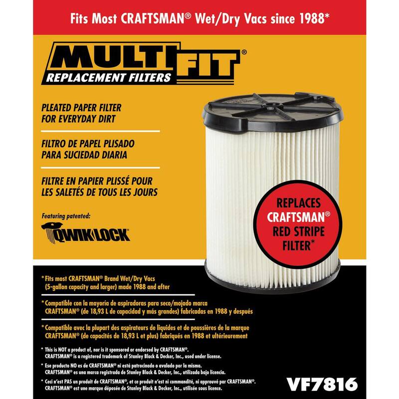 MULTI FIT General Purpose Replacement Wet Dry Vacuum Filter for Most 5 to 20 Gallon CRAFTSMAN Shop Vacuums (6-Pack) - VF7816B