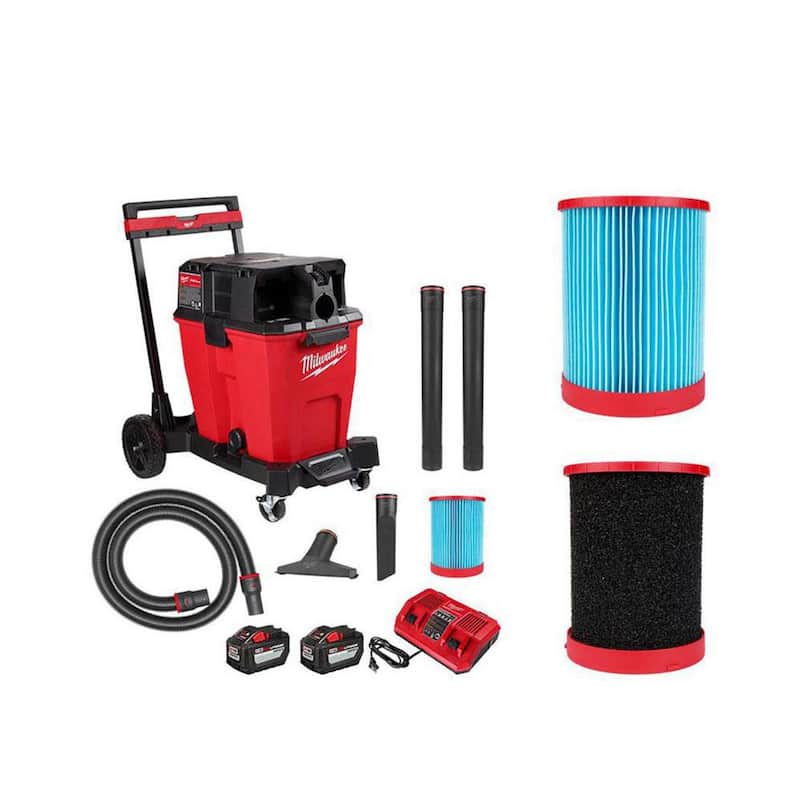 Milwaukee M18 FUEL 12 Gal. Cordless Dual-Battery Wet/Dry Shop Vac Kit with Extra High Efficiency Filter and Wet Foam Filter - 0930-22HD-49-90-1978-49-90-1990