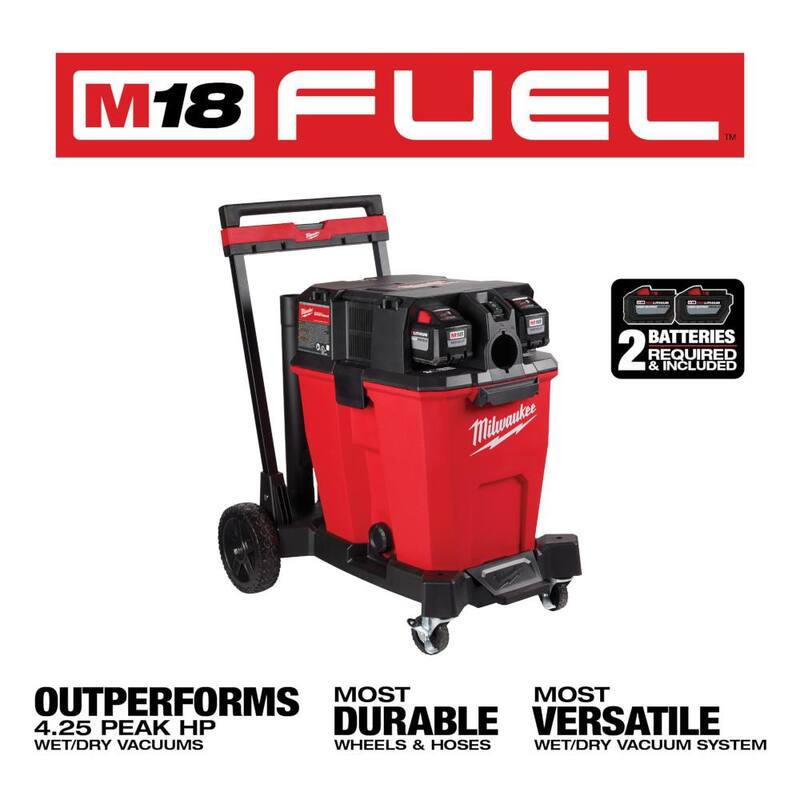 Milwaukee M18 FUEL 12 Gal. Cordless Dual-Battery Wet/Dry Shop Vac Kit with Extra High Efficiency Filter and Wet Foam Filter - 0930-22HD-49-90-1978-49-90-1990