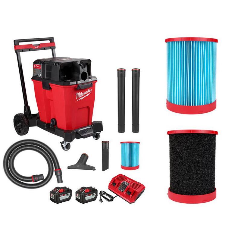 Milwaukee M18 FUEL 12 Gal. Cordless Dual-Battery Wet/Dry Shop Vac Kit with Extra High Efficiency Filter and Wet Foam Filter - 0930-22HD-49-90-1978-49-90-1990