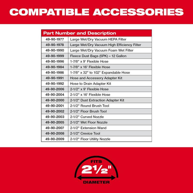 Milwaukee M18 FUEL 12 Gal. Cordless Dual-Battery Wet/Dry Shop Vac Kit with Extra High Efficiency Filter and Wet Foam Filter - 0930-22HD-49-90-1978-49-90-1990